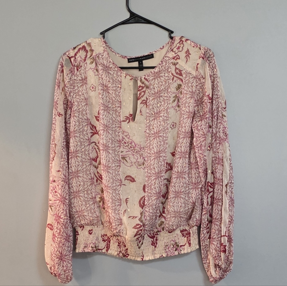 White House Black Market Pink Patterned Blouse